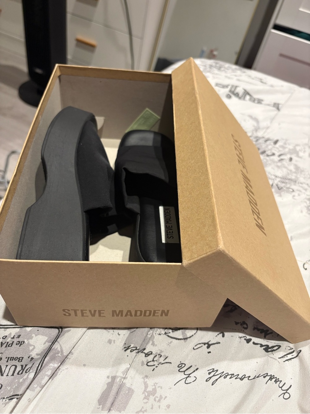 Steve Madden Black Platform Slide Sandals